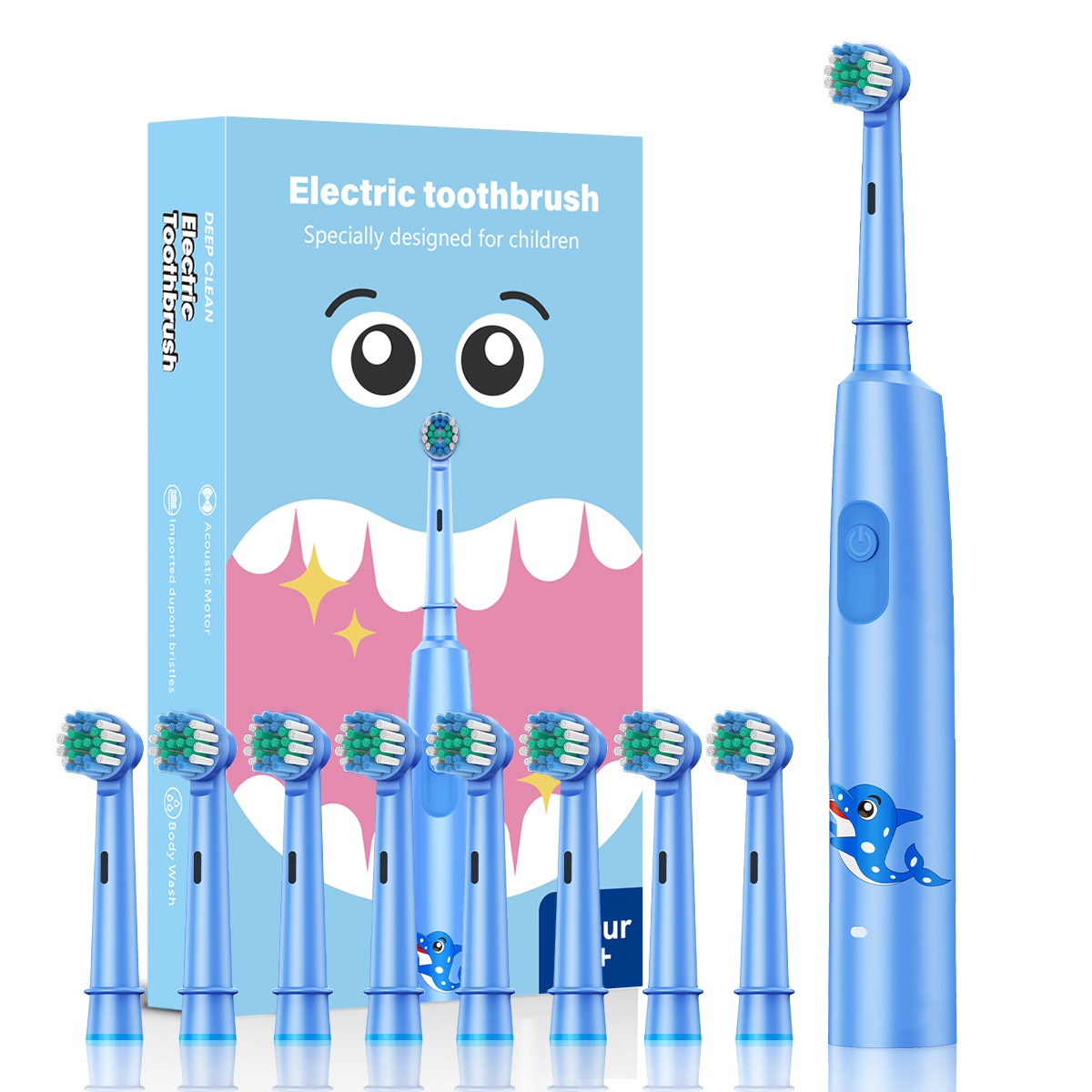 Brosse à dents électrique sonique pour enfants, motif animaux, 8 têtes de rechange, étui de voyage