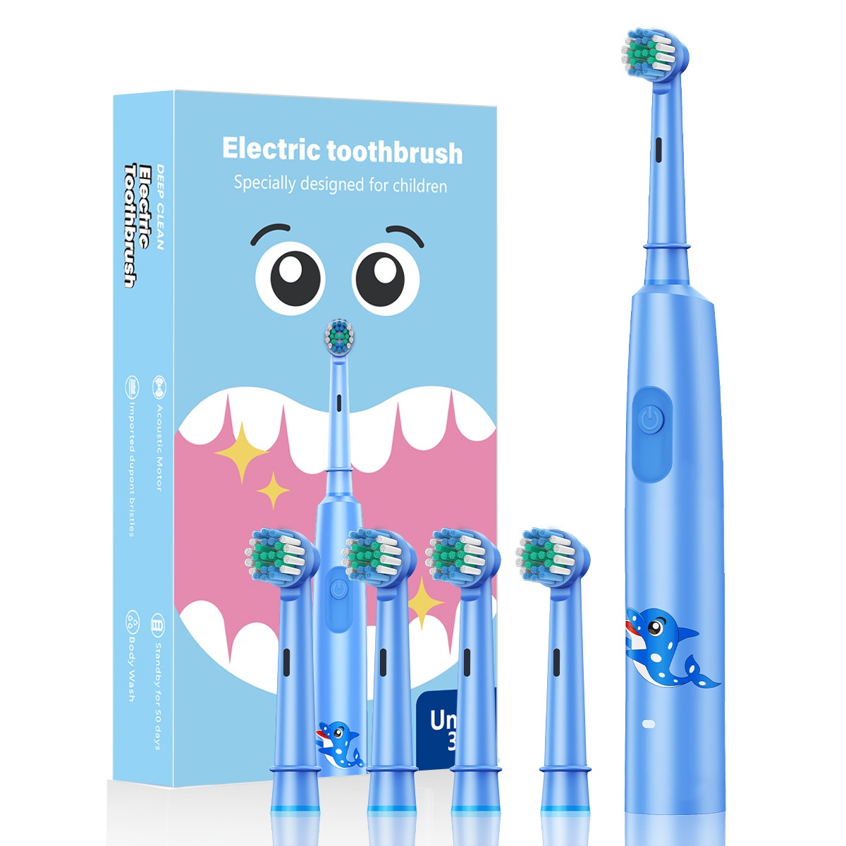 Brosse à dents électrique sonique pour enfants, motif animaux, 8 têtes de rechange, étui de voyage