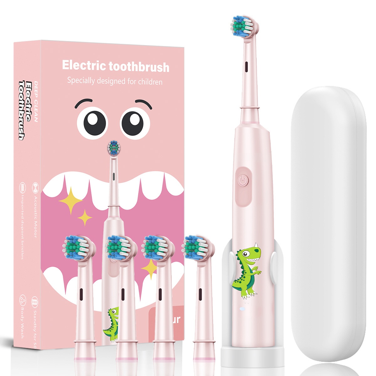 Brosse à dents électrique sonique pour enfants, motif animaux, 8 têtes de rechange, étui de voyage