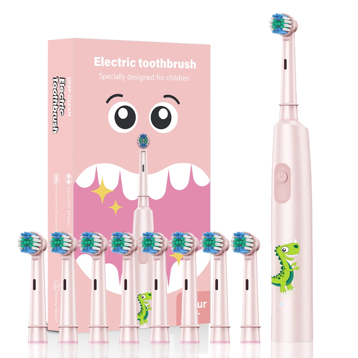 Brosse à dents électrique sonique pour enfants, motif animaux, 8 têtes de rechange, étui de voyage