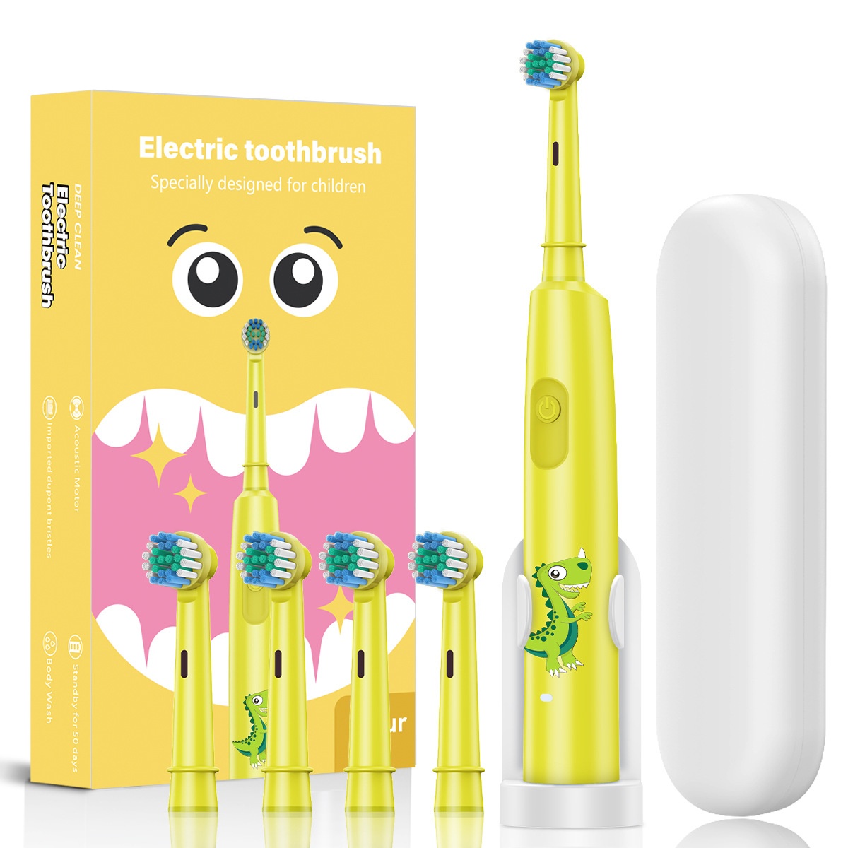 Brosse à dents électrique sonique pour enfants, motif animaux, 8 têtes de rechange, étui de voyage