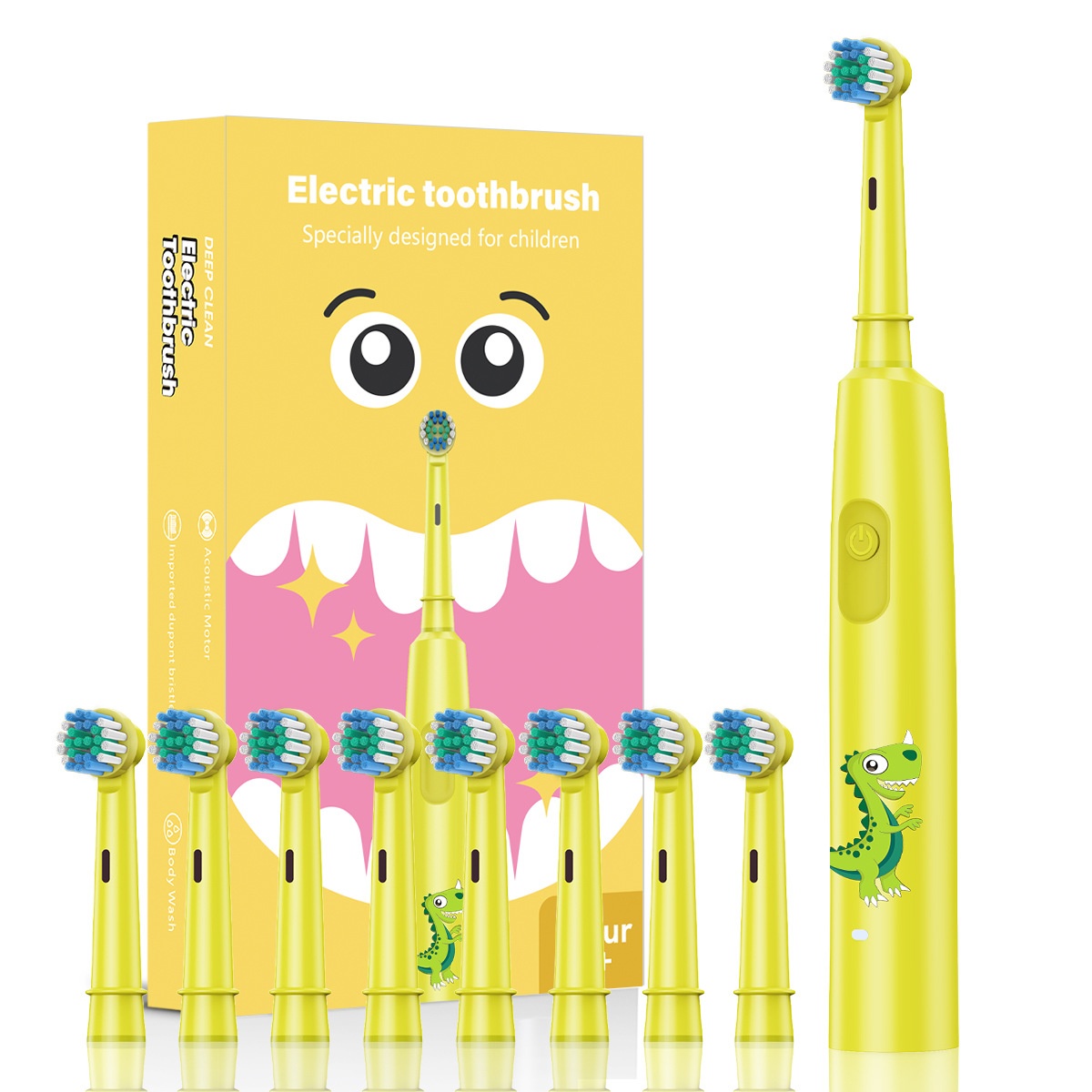 Brosse à dents électrique sonique pour enfants, motif animaux, 8 têtes de rechange, étui de voyage