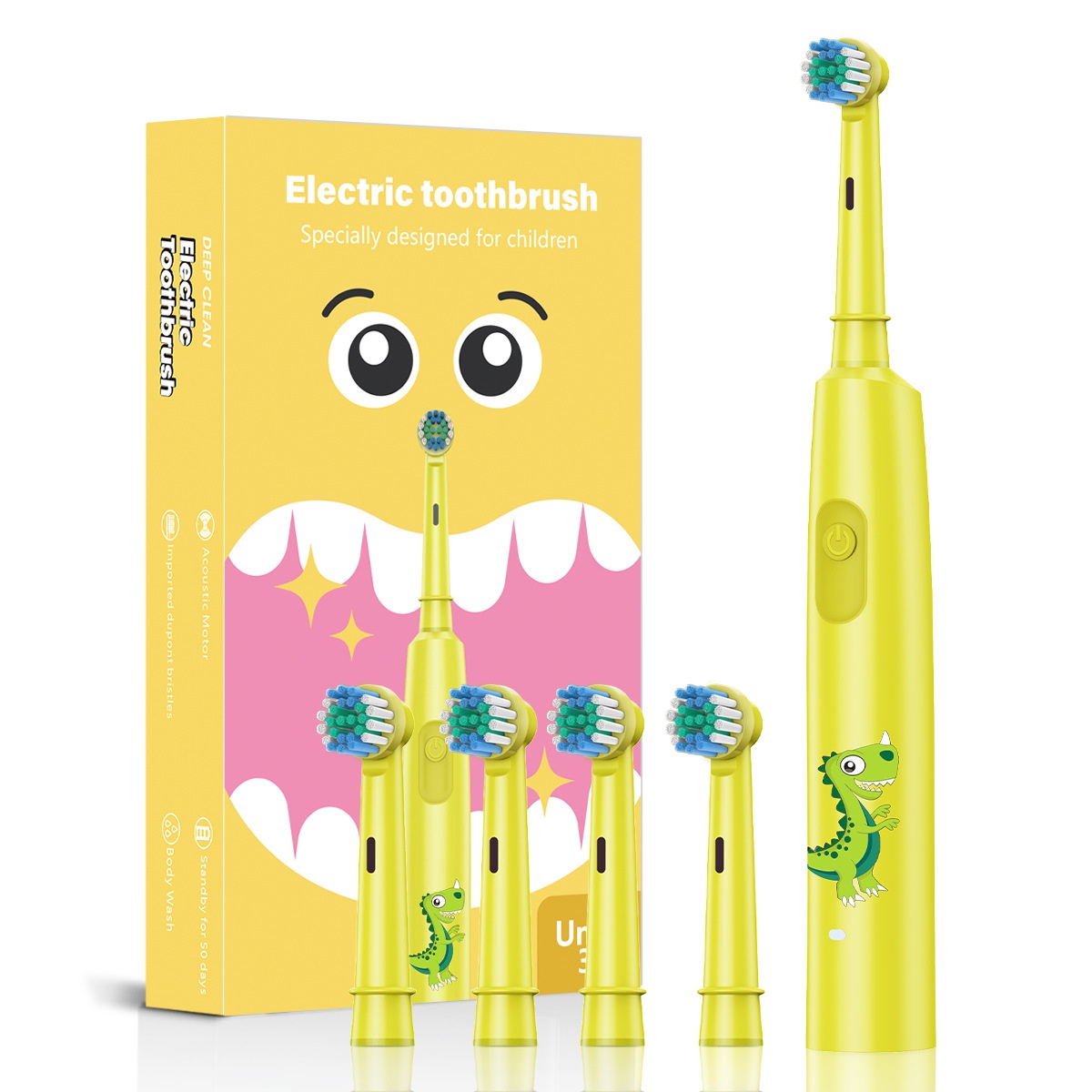 Brosse à dents électrique sonique pour enfants, motif animaux, 8 têtes de rechange, étui de voyage