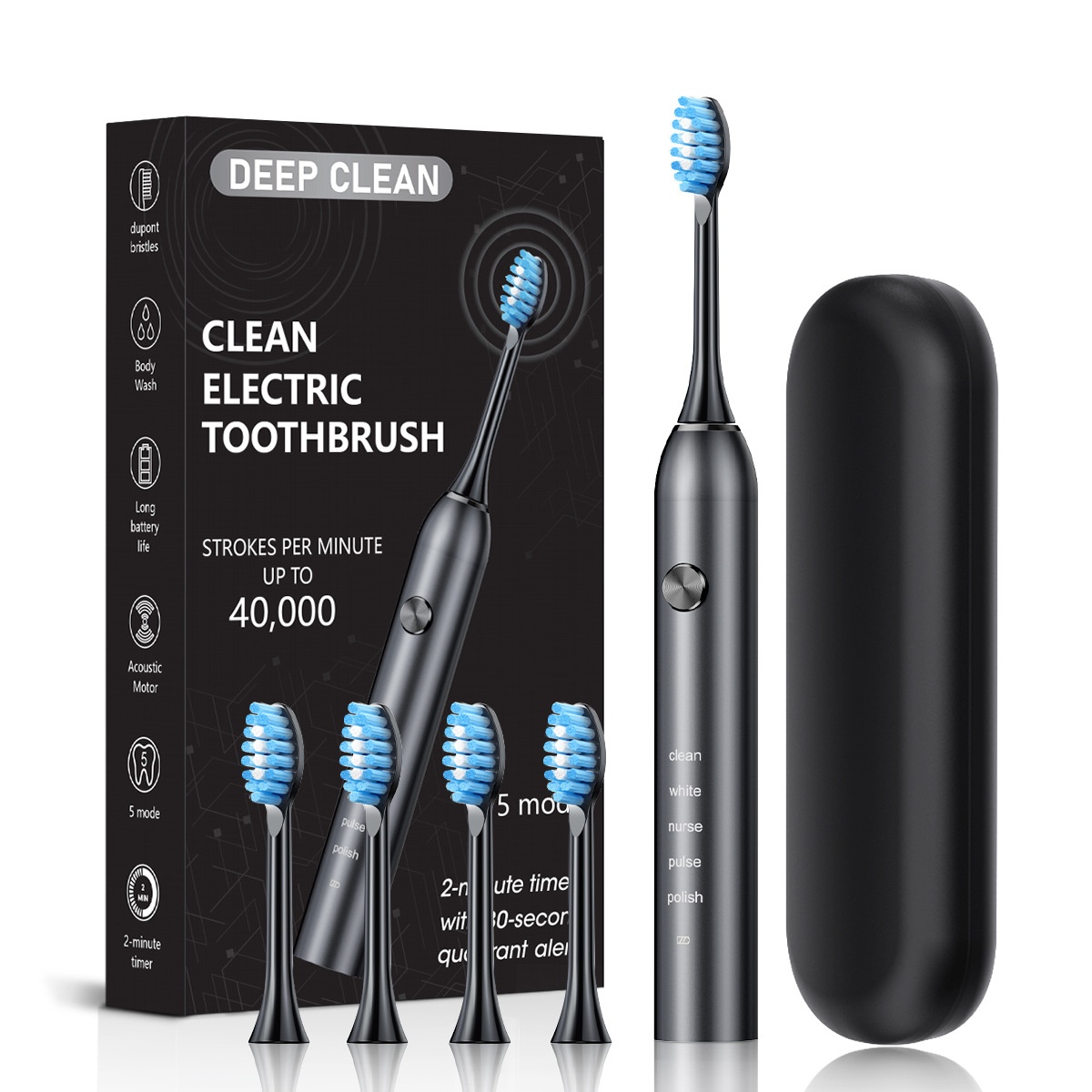 Waterproof Sonic Electric Toothbrush, 5 Brushing Modes, 40000 Strokes Per Minute