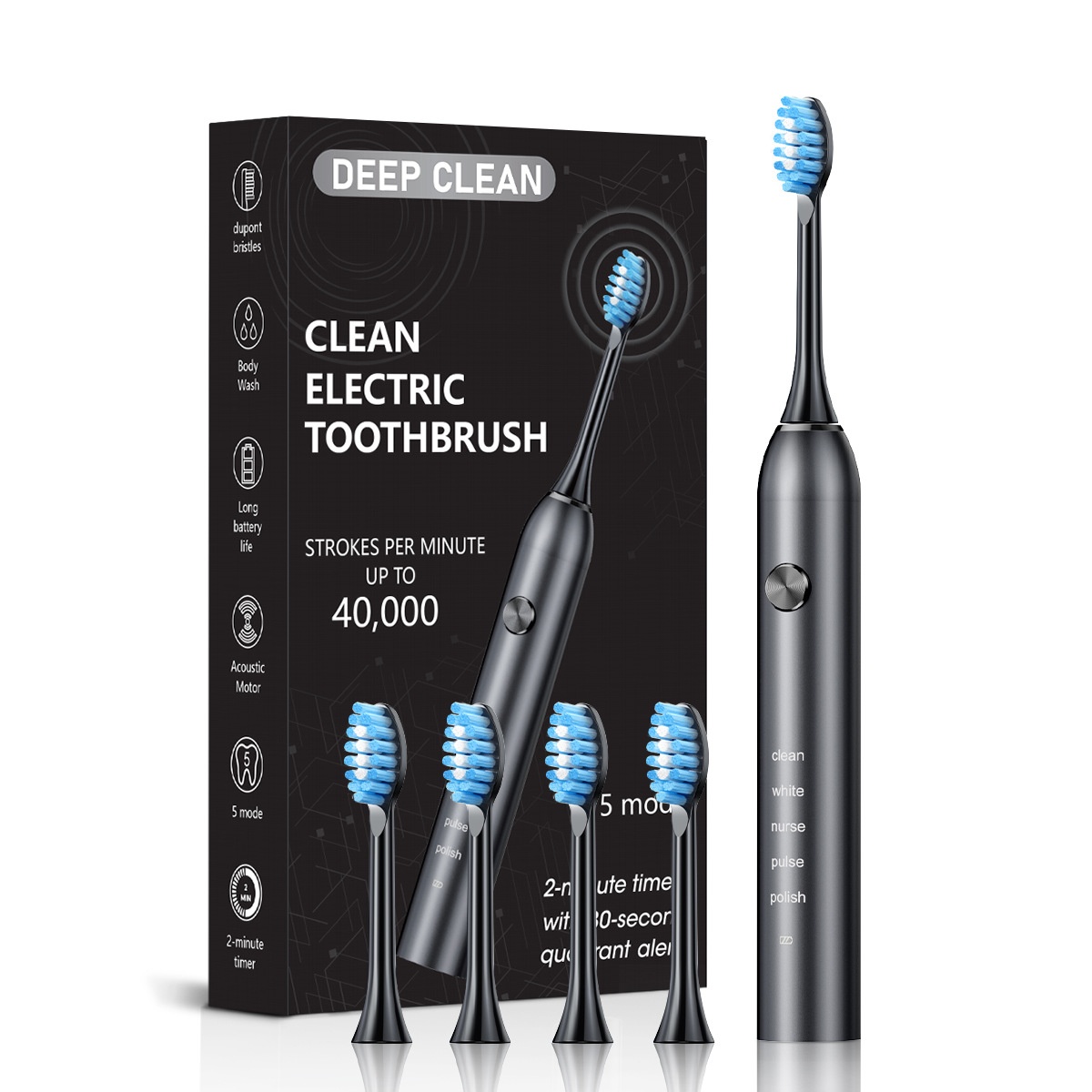 Waterproof Sonic Electric Toothbrush, 5 Brushing Modes, 40000 Strokes Per Minute