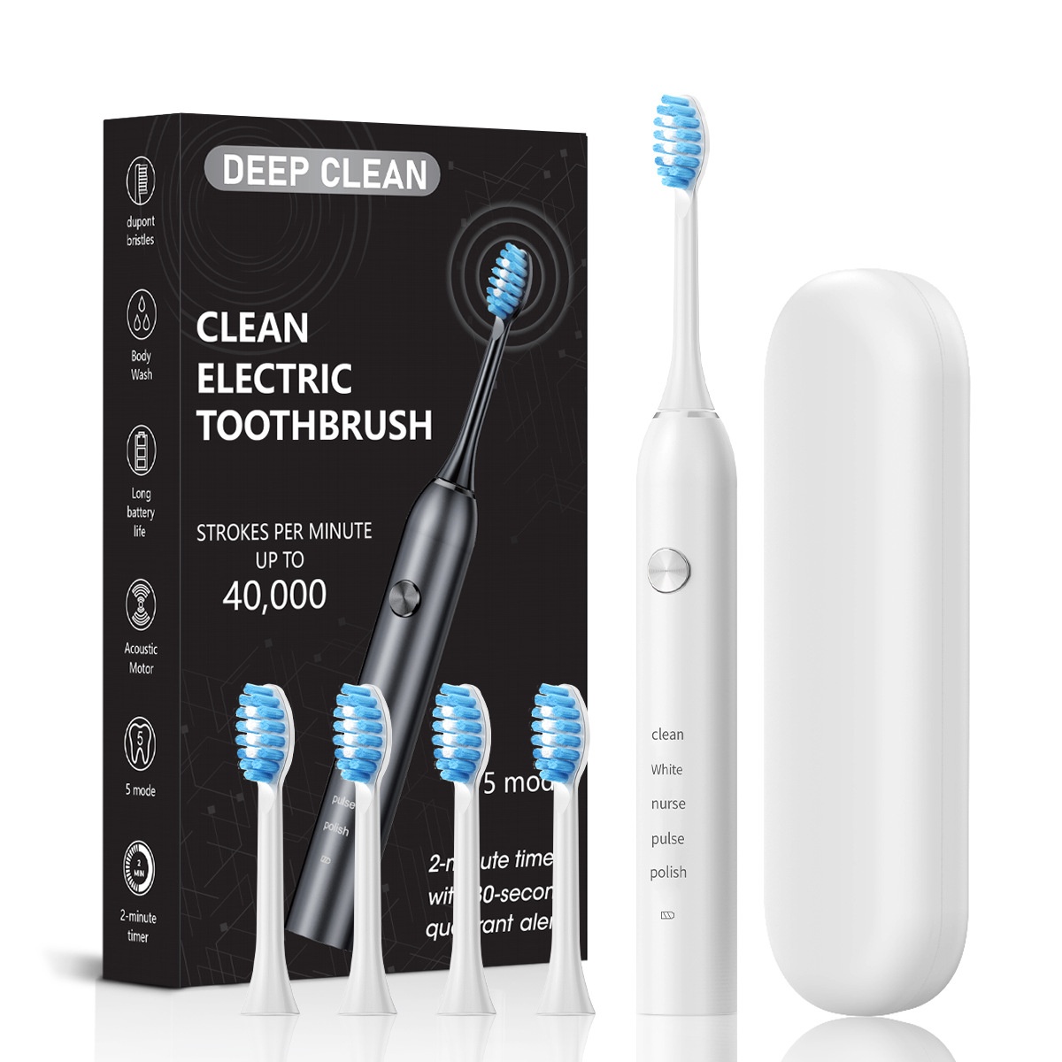 Waterproof Sonic Electric Toothbrush, 5 Brushing Modes, 40000 Strokes Per Minute