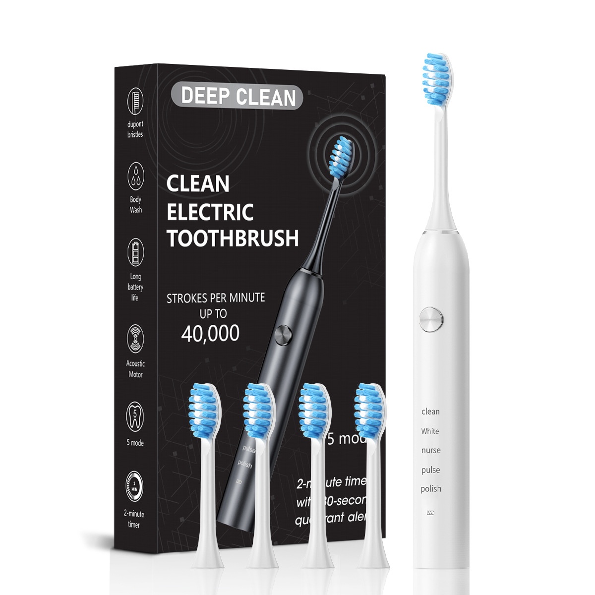 Waterproof Sonic Electric Toothbrush, 5 Brushing Modes, 40000 Strokes Per Minute
