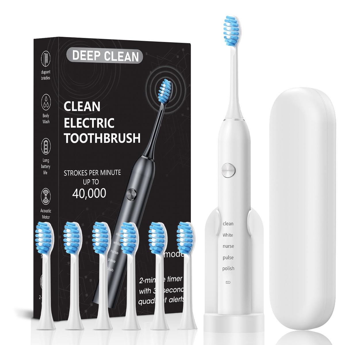 Waterproof Sonic Electric Toothbrush, 5 Brushing Modes, 40000 Strokes Per Minute
