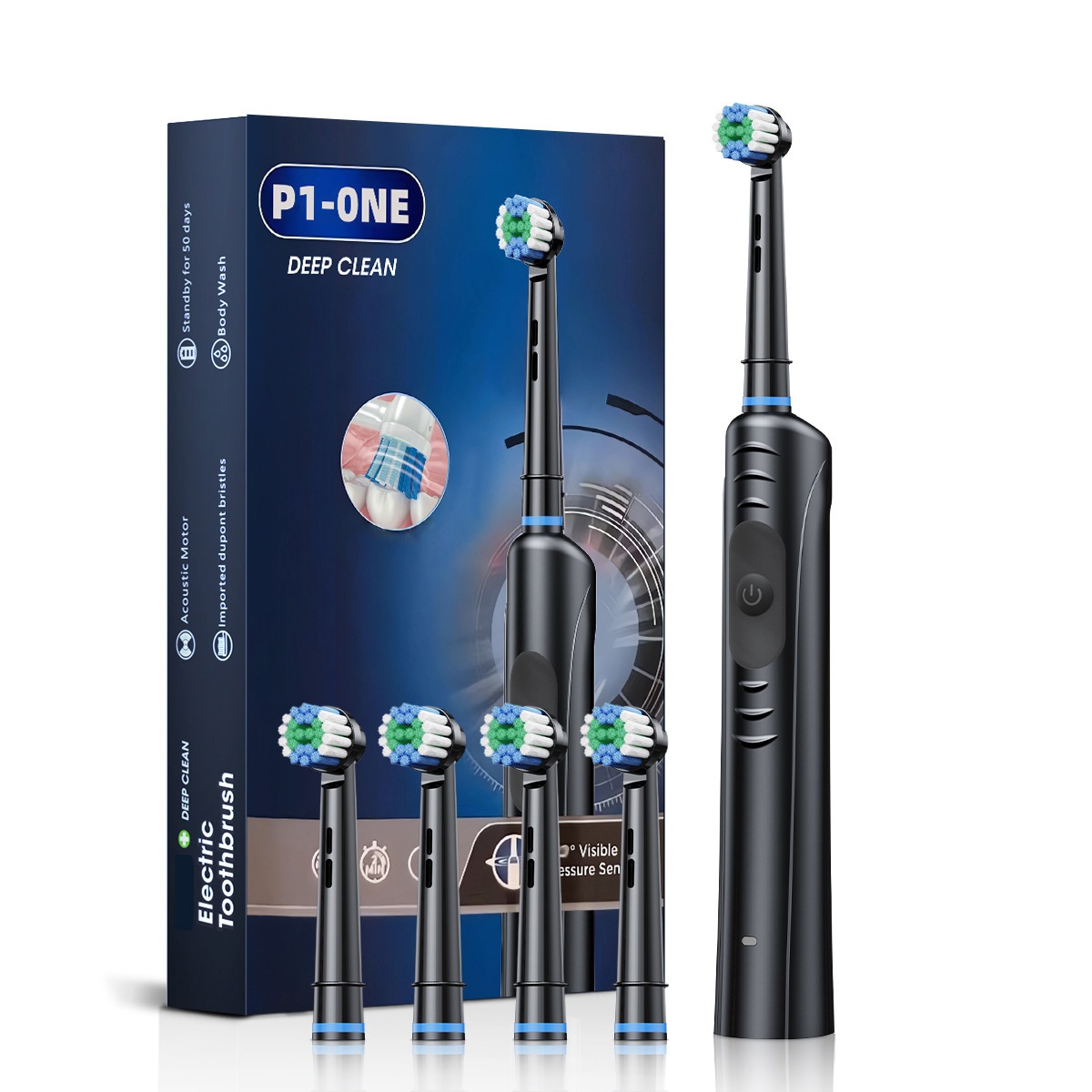P1-ONE Deep Clean Sonic Electric Toothbrush with 8 Brush Heads
