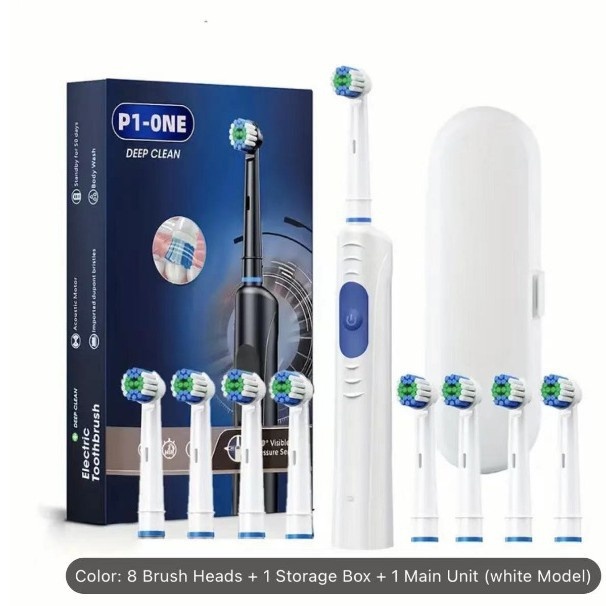 P1-ONE Deep Clean Sonic Electric Toothbrush with 8 Brush Heads