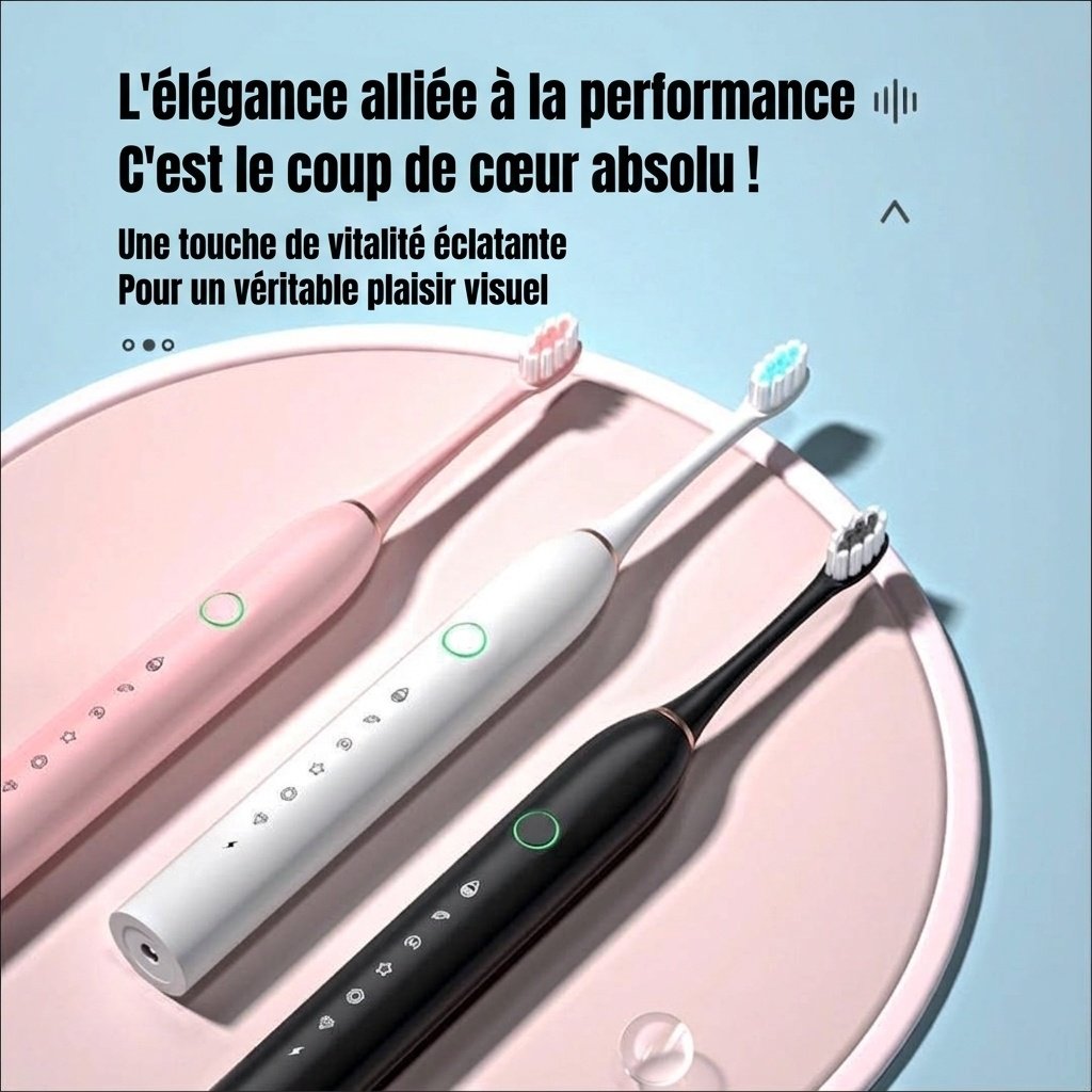 Brosse à dents électrique sonique étanche IPX7, 6 modes, rechargeable par USB, autonomie de 60 jours