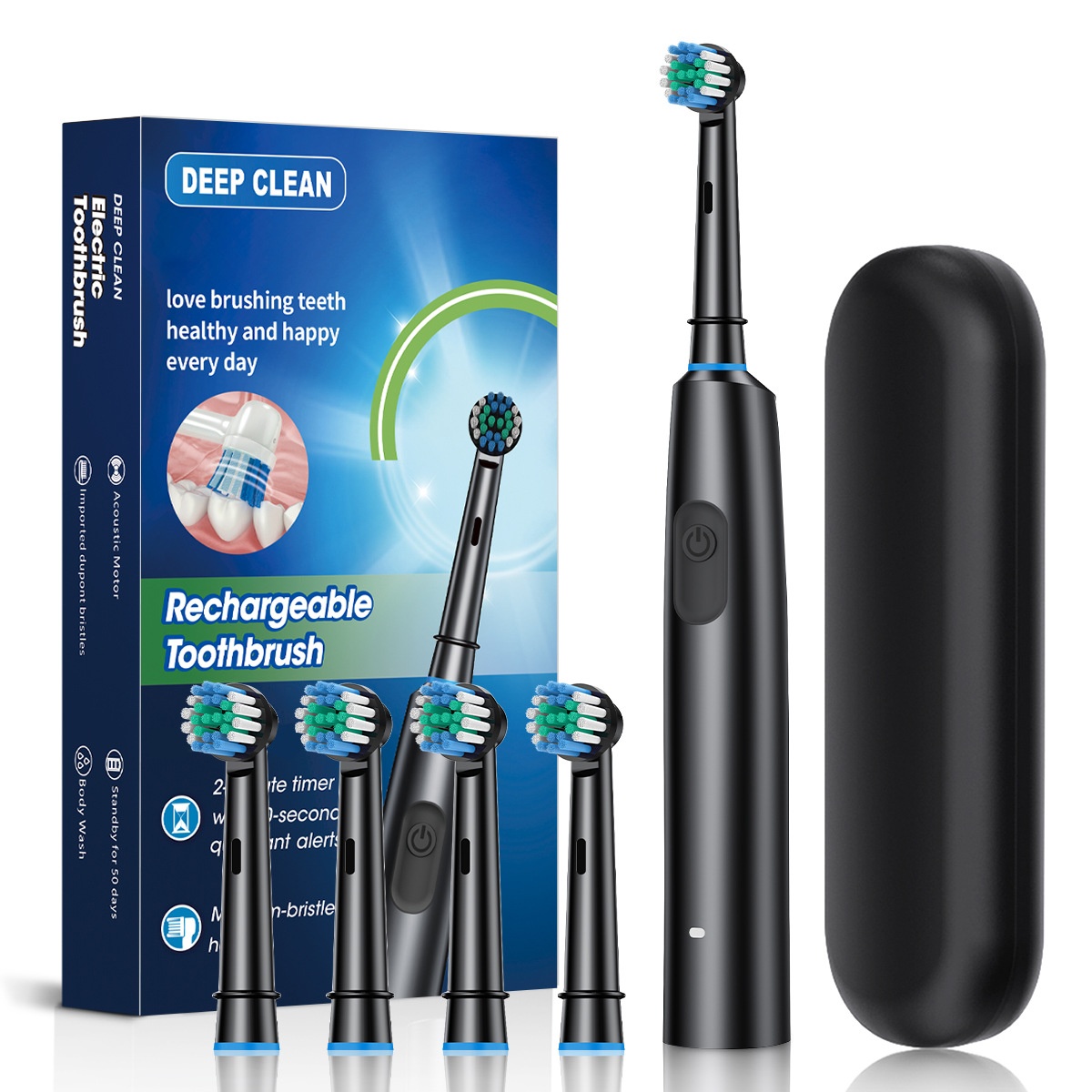 Rechargeable Acoustic Motor Electric Toothbrush with 2-Minute Timer, 8 Heads