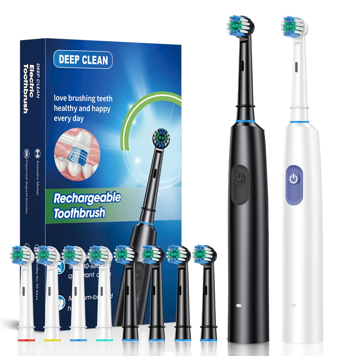 Rechargeable Acoustic Motor Electric Toothbrush with 2-Minute Timer, 8 Heads
