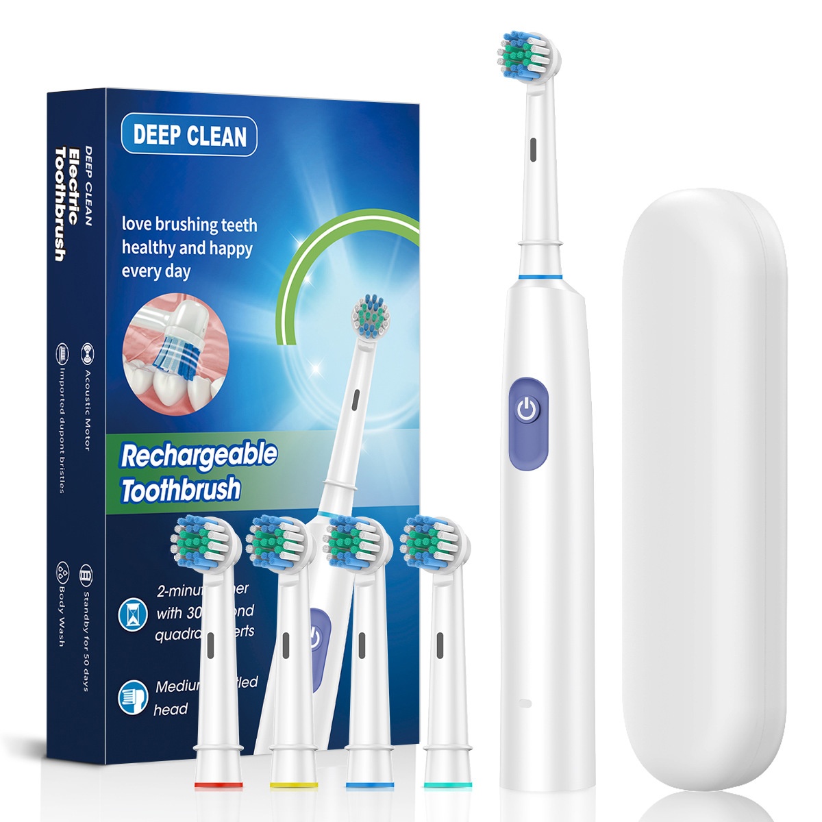 Rechargeable Acoustic Motor Electric Toothbrush with 2-Minute Timer, 8 Heads