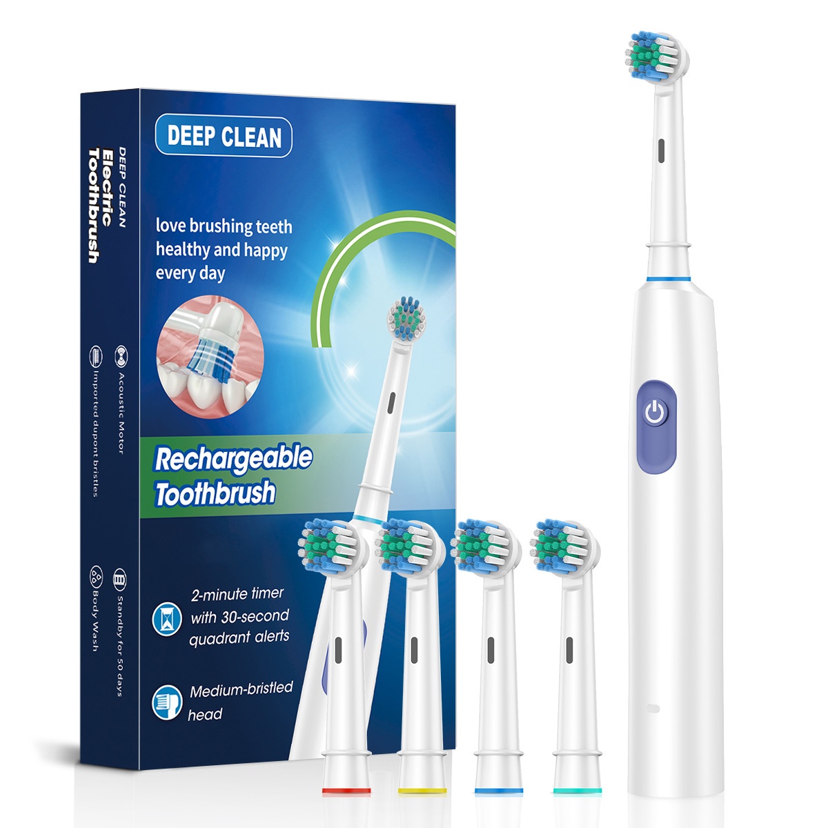 Rechargeable Acoustic Motor Electric Toothbrush with 2-Minute Timer, 8 Heads