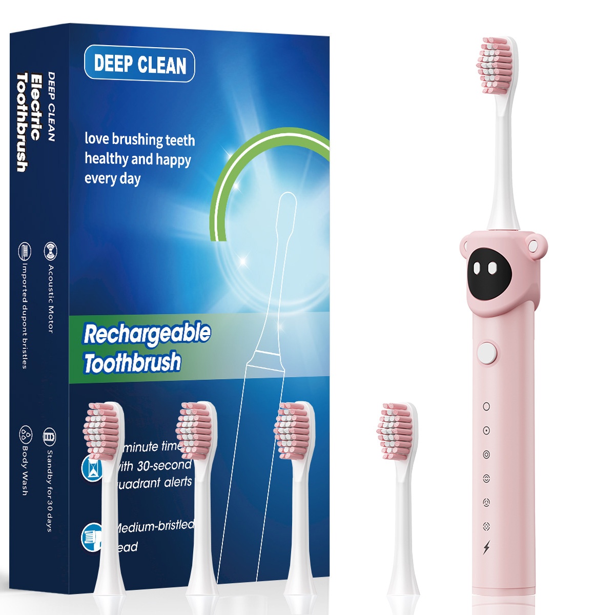 Brosse à dents électrique ergonomique pour enfants avec minuteur intelligent, poils souples et 8 têtes de brosse.