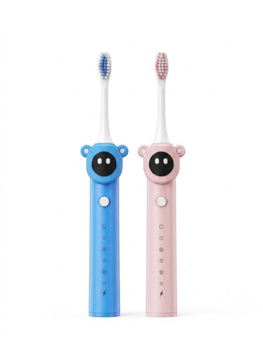 Brosse à dents électrique ergonomique pour enfants avec minuteur intelligent, poils souples et 8 têtes de brosse.