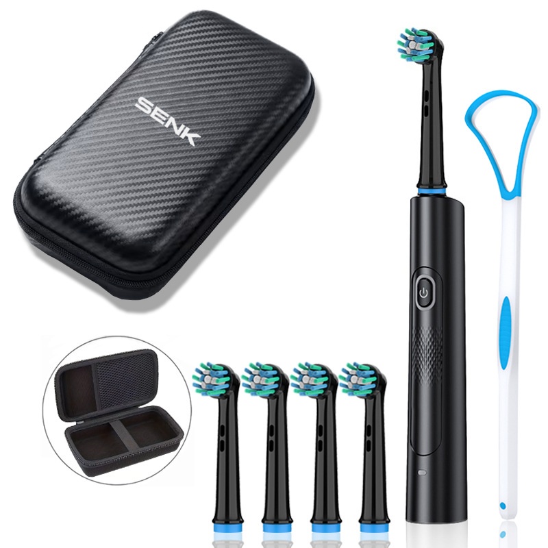 Kit de brosse à dents électrique avec étui de voyage, plusieurs têtes de brosse et nettoyeur de langue