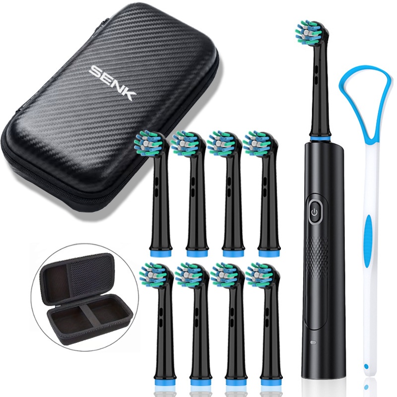 Kit de brosse à dents électrique avec étui de voyage, plusieurs têtes de brosse et nettoyeur de langue
