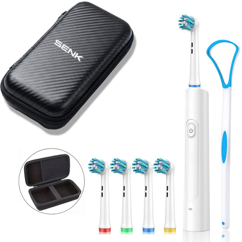 Kit de brosse à dents électrique avec étui de voyage, plusieurs têtes de brosse et nettoyeur de langue