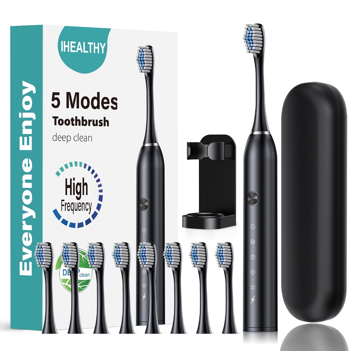Brosse à dents électrique sonique haute fréquence IHEALTHY, 5 modes, 8 têtes de brosse, étui