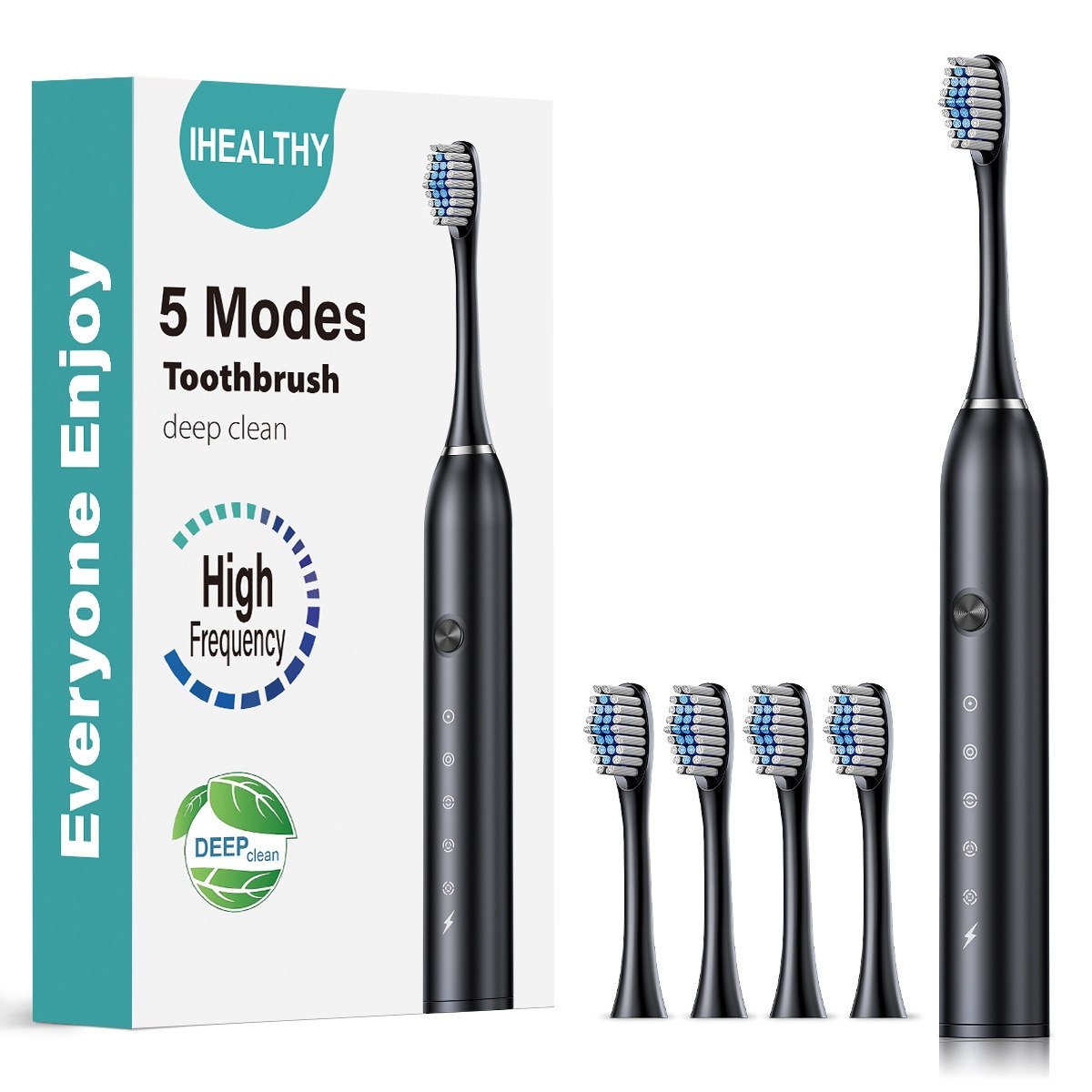 Brosse à dents électrique sonique haute fréquence IHEALTHY, 5 modes, 8 têtes de brosse, étui