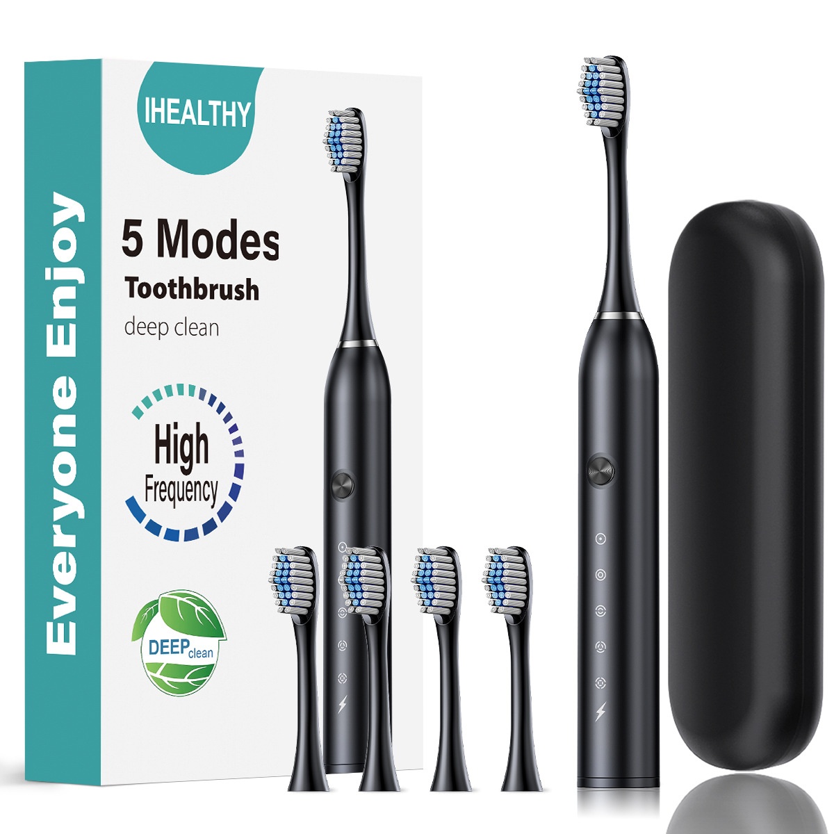 Brosse à dents électrique sonique haute fréquence IHEALTHY, 5 modes, 8 têtes de brosse, étui