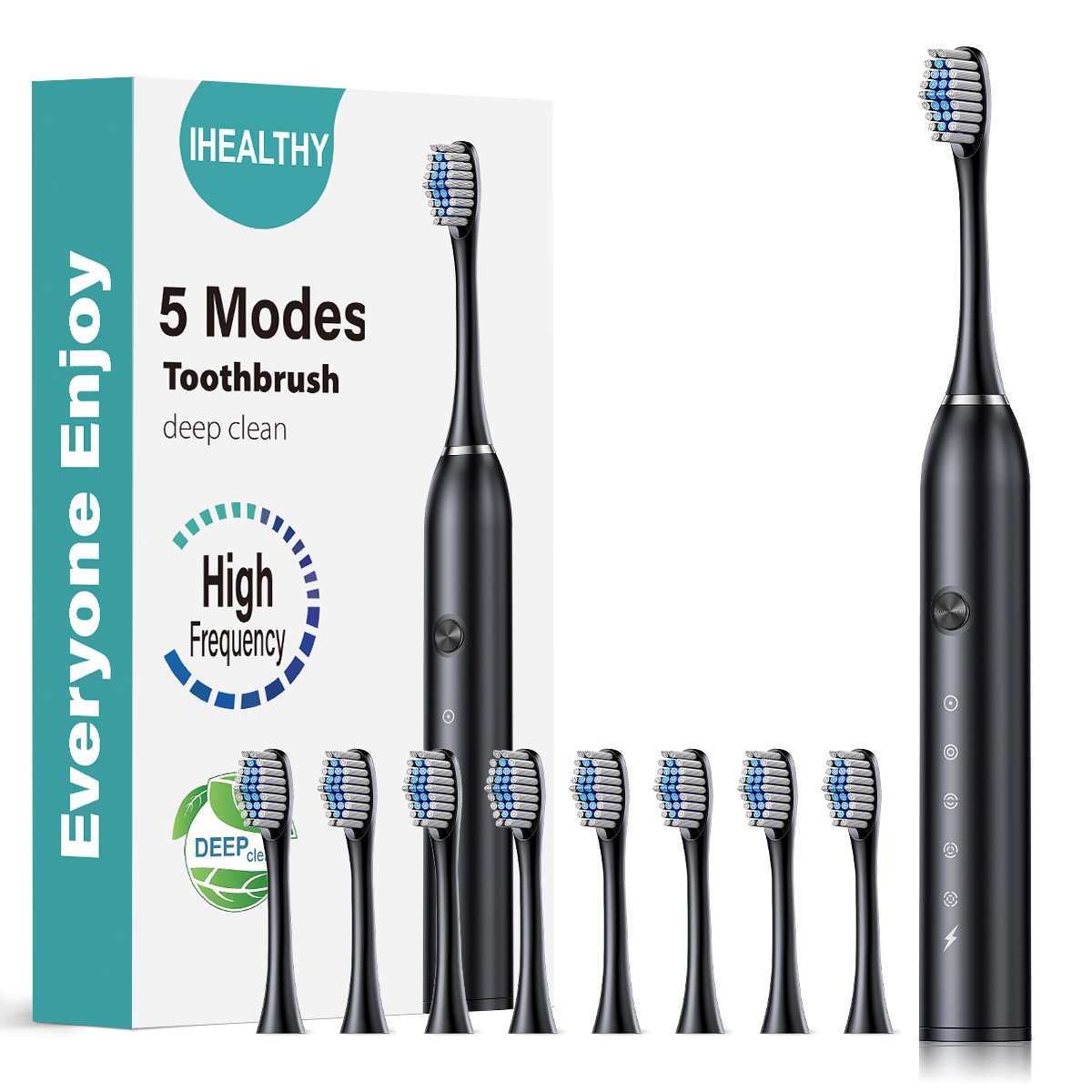 Brosse à dents électrique sonique haute fréquence IHEALTHY, 5 modes, 8 têtes de brosse, étui