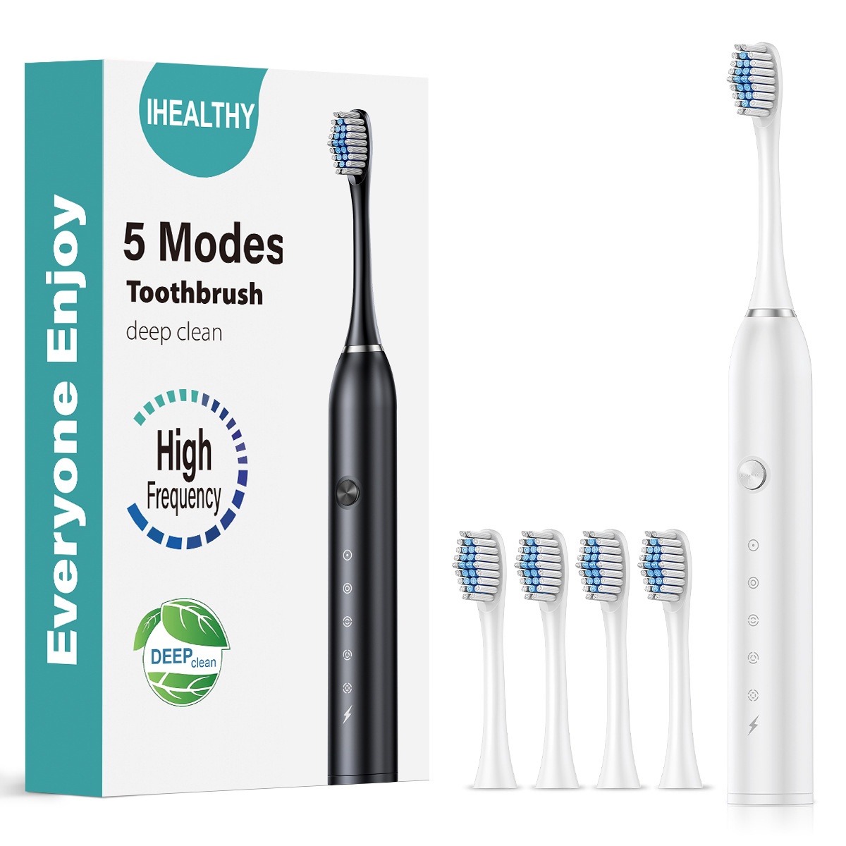Brosse à dents électrique sonique haute fréquence IHEALTHY, 5 modes, 8 têtes de brosse, étui