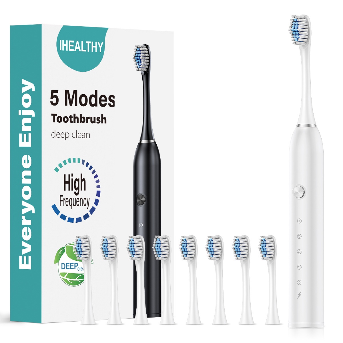 Brosse à dents électrique sonique haute fréquence IHEALTHY, 5 modes, 8 têtes de brosse, étui