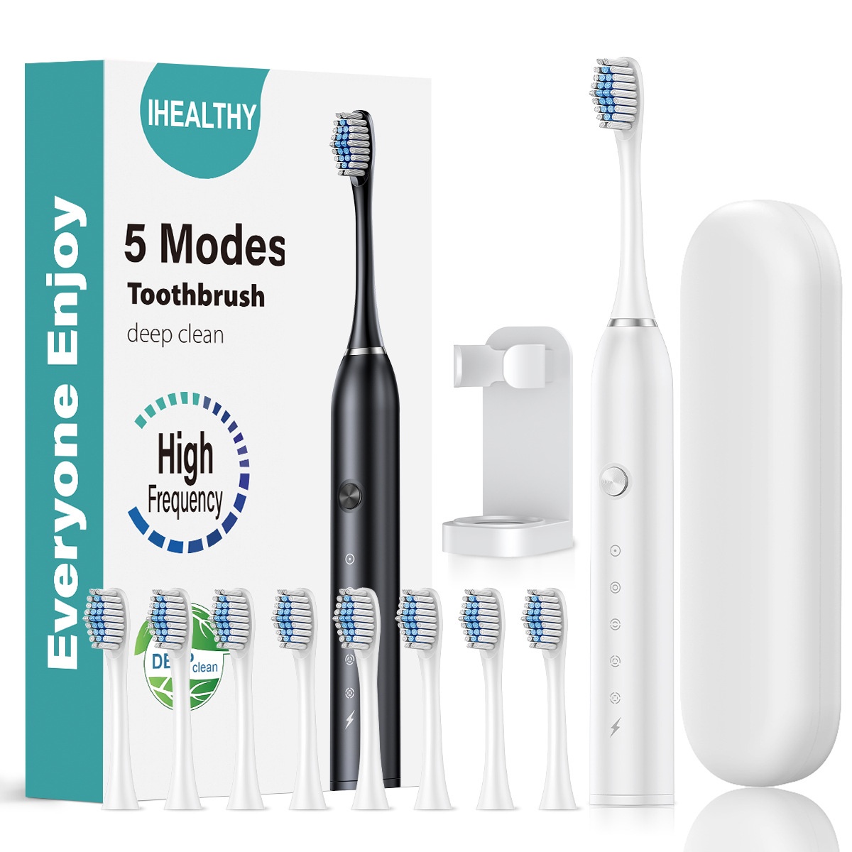 Brosse à dents électrique sonique haute fréquence IHEALTHY, 5 modes, 8 têtes de brosse, étui