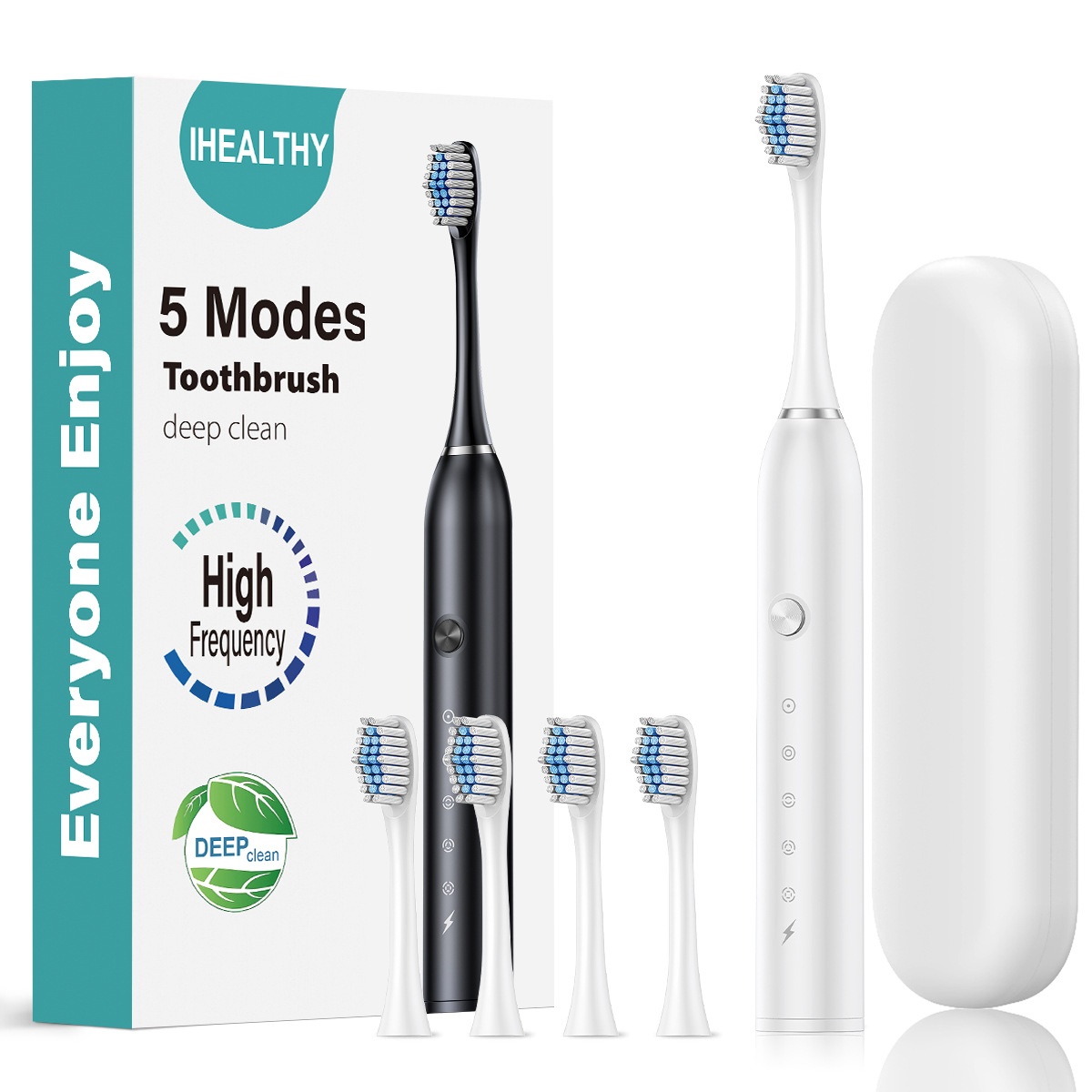 Brosse à dents électrique sonique haute fréquence IHEALTHY, 5 modes, 8 têtes de brosse, étui