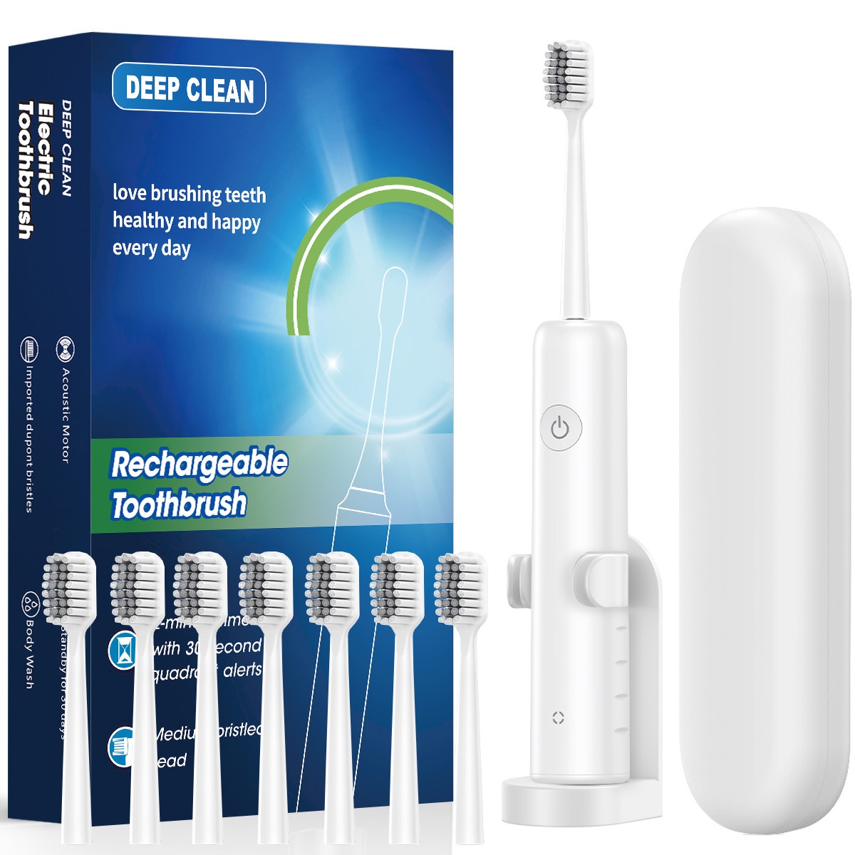 Deep Clean Rechargeable Acoustic Electric Toothbrush, 2-Minute Timer, Soft Dupont Bristles