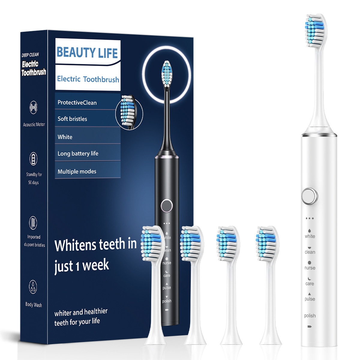 Premium Rechargeable Electric Toothbrush with Acoustic Motor, 2-Minute Timer, Multiple Modes