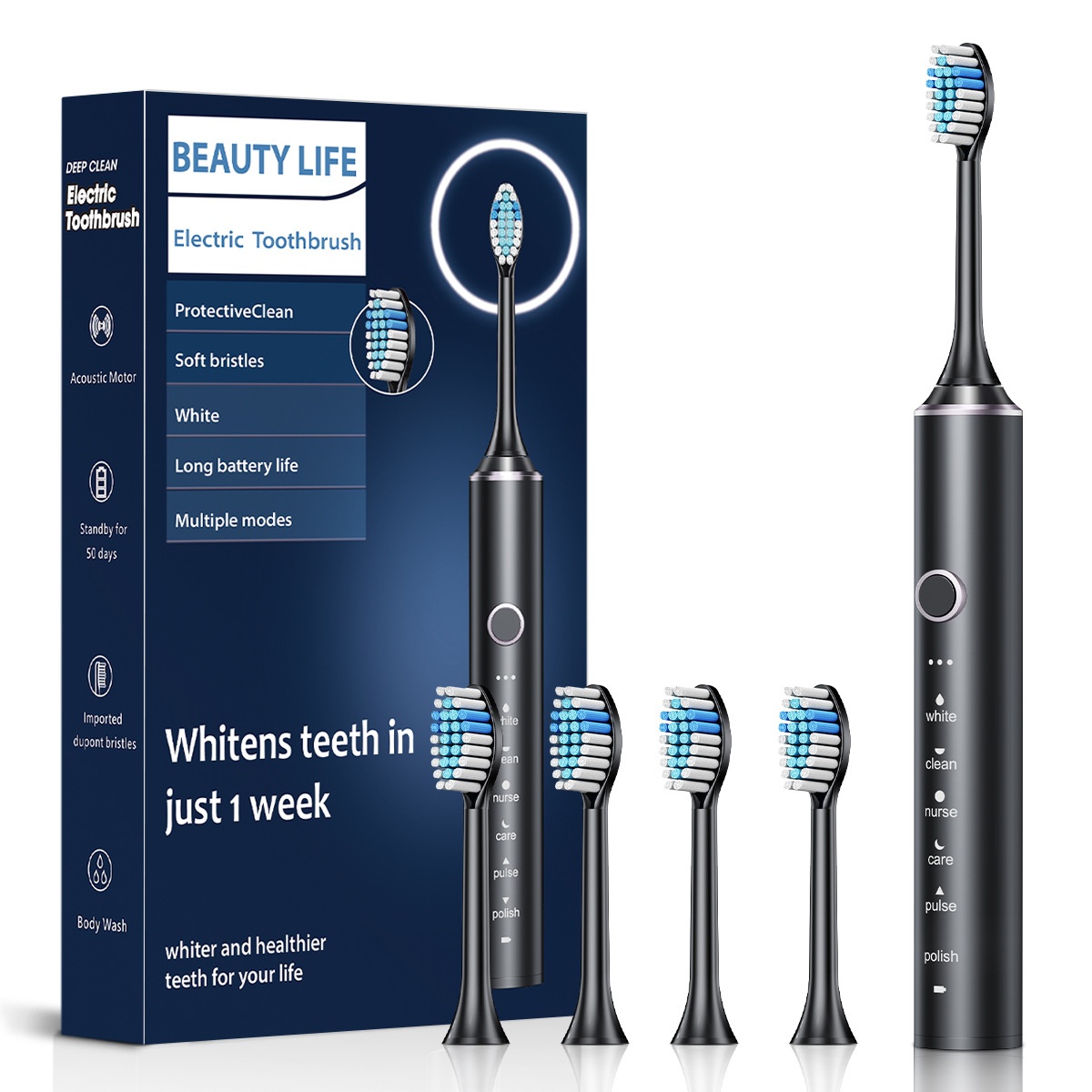 Premium Rechargeable Electric Toothbrush with Acoustic Motor, 2-Minute Timer, Multiple Modes