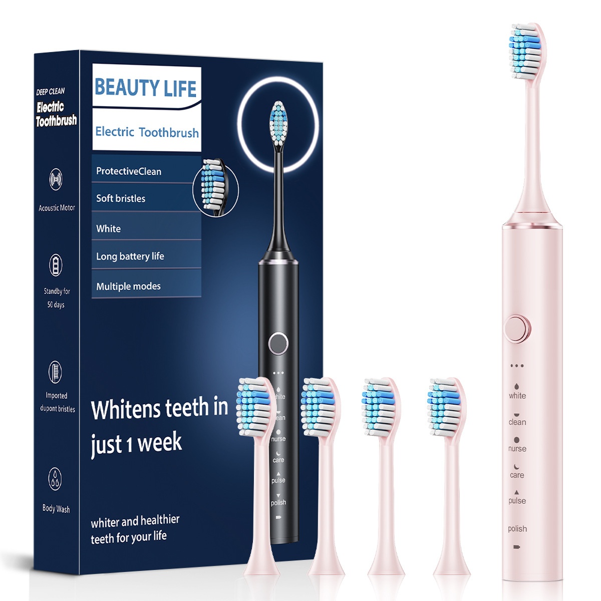 Premium Rechargeable Electric Toothbrush with Acoustic Motor, 2-Minute Timer, Multiple Modes