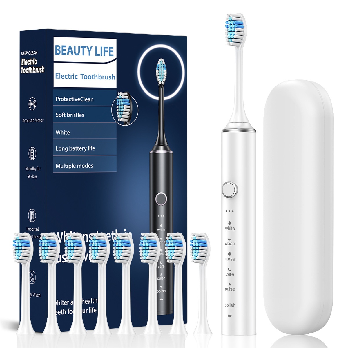 Premium Rechargeable Electric Toothbrush with Acoustic Motor, 2-Minute Timer, Multiple Modes