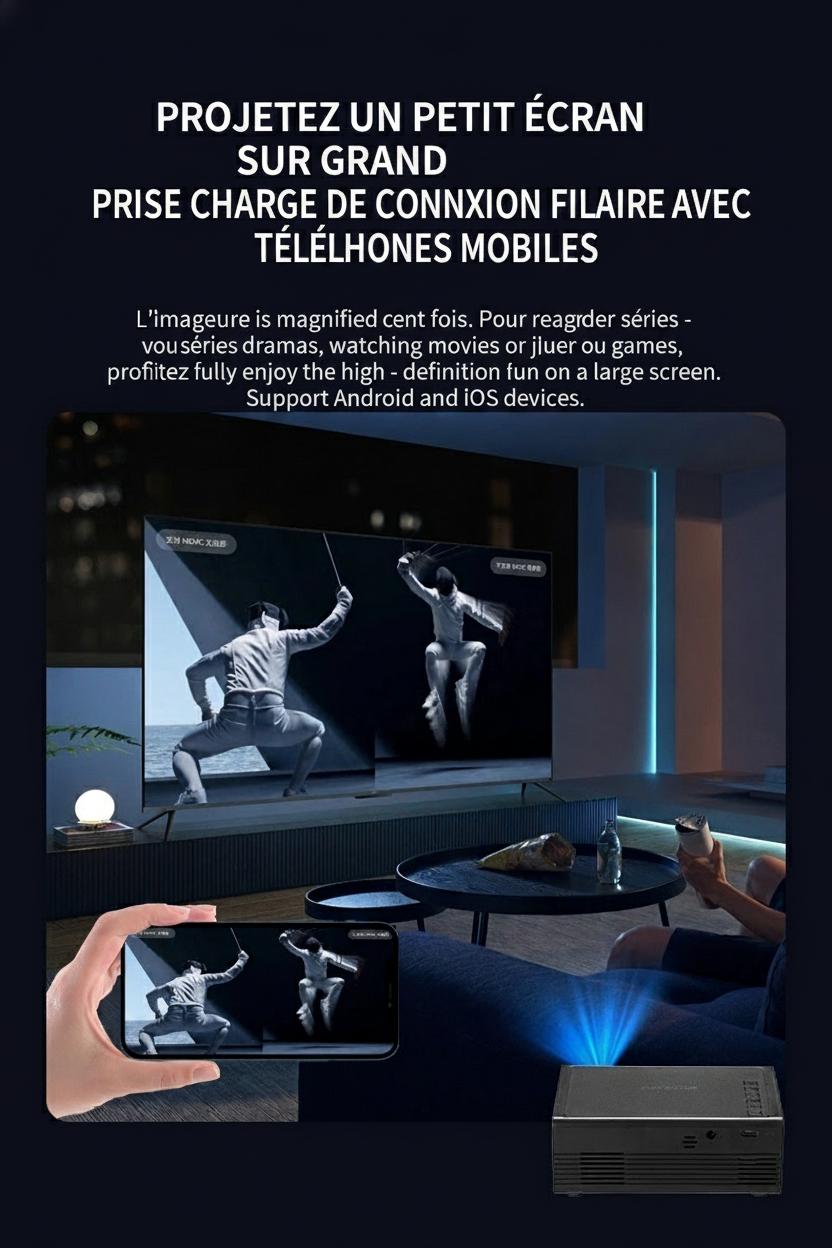 Mini projecteur intelligent portable pour téléphone portable 1080p Full HD - Compatible Android et iOS - Modèle n° M200S