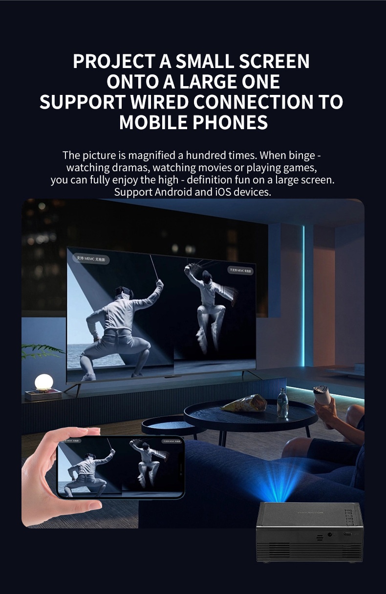 Mini Portable Mobile Phone 1080PFull HD Smart Projector - Support Android & IOS Connectable - Model#M200S