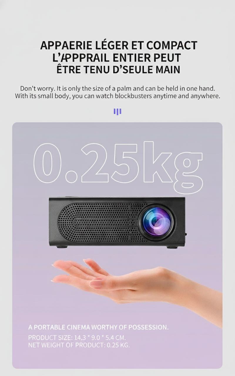 Mini projecteur intelligent portable pour téléphone portable 1080p Full HD - Compatible Android et iOS - Modèle n° M200S