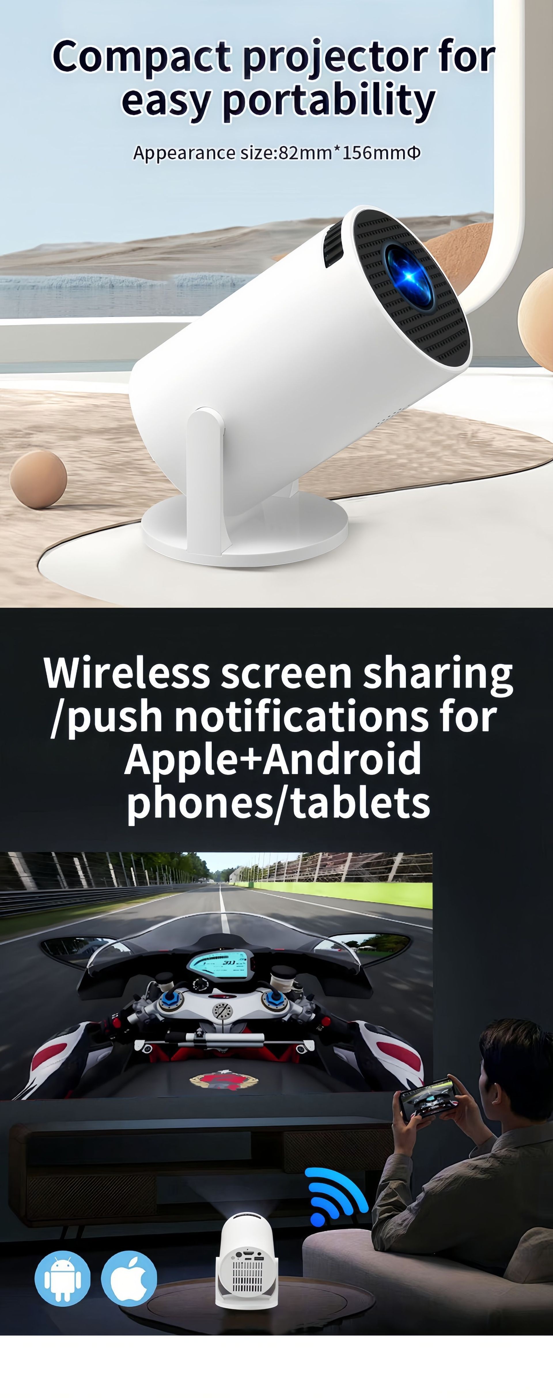 Mini Portable Smart Projector, Wi-Fi & HDMI - Model#HY200 Sharing Screen