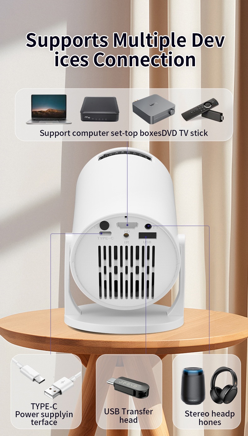 Mini Portable Smart Projector, Wi-Fi & HDMI - Model#HY200 Sharing Screen
