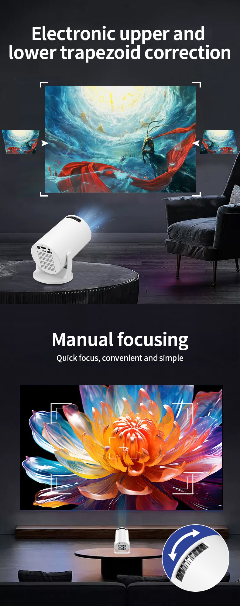 Mini Portable Smart Projector, Wi-Fi & HDMI - Model#HY200 Sharing Screen