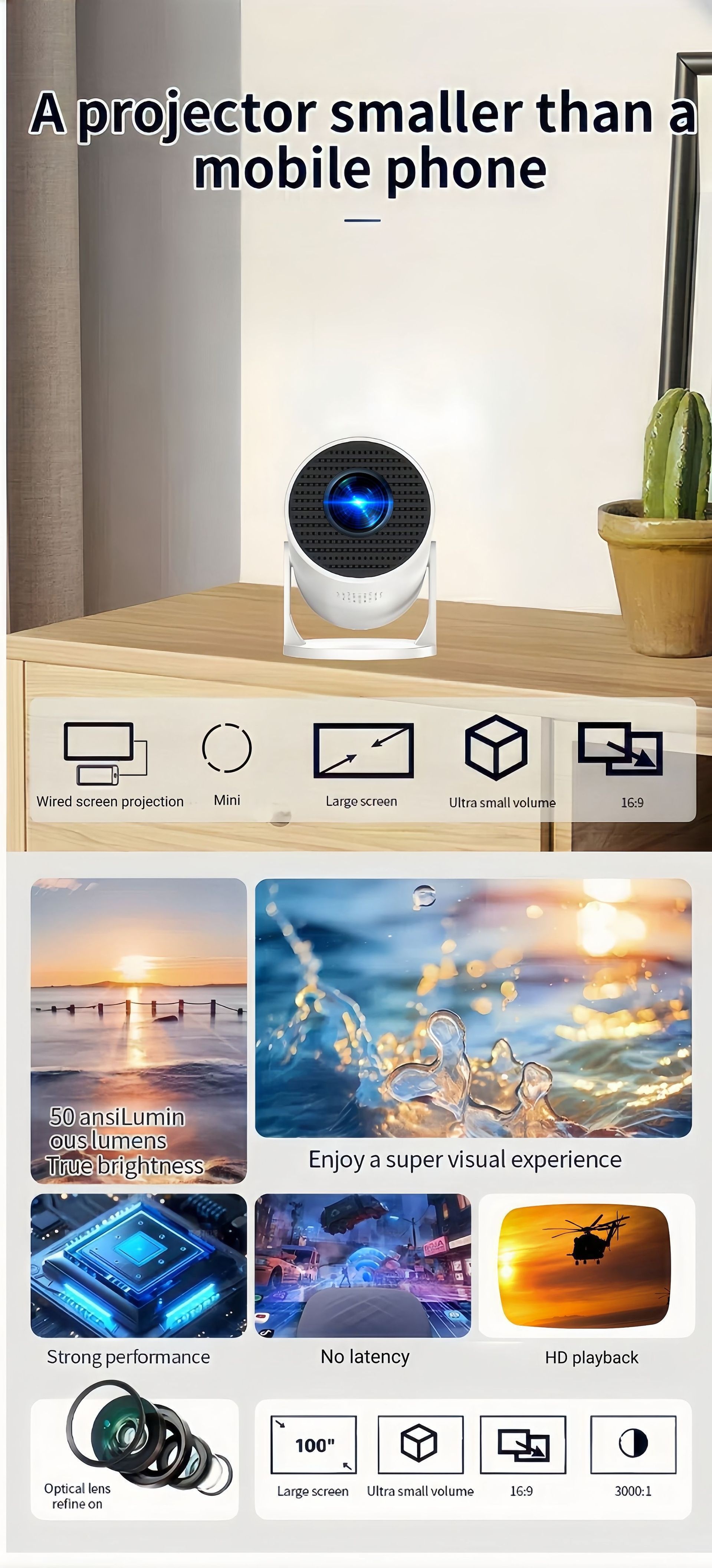 Mini Portable Smart Projector, Wi-Fi & HDMI - Model#HY200 Sharing Screen