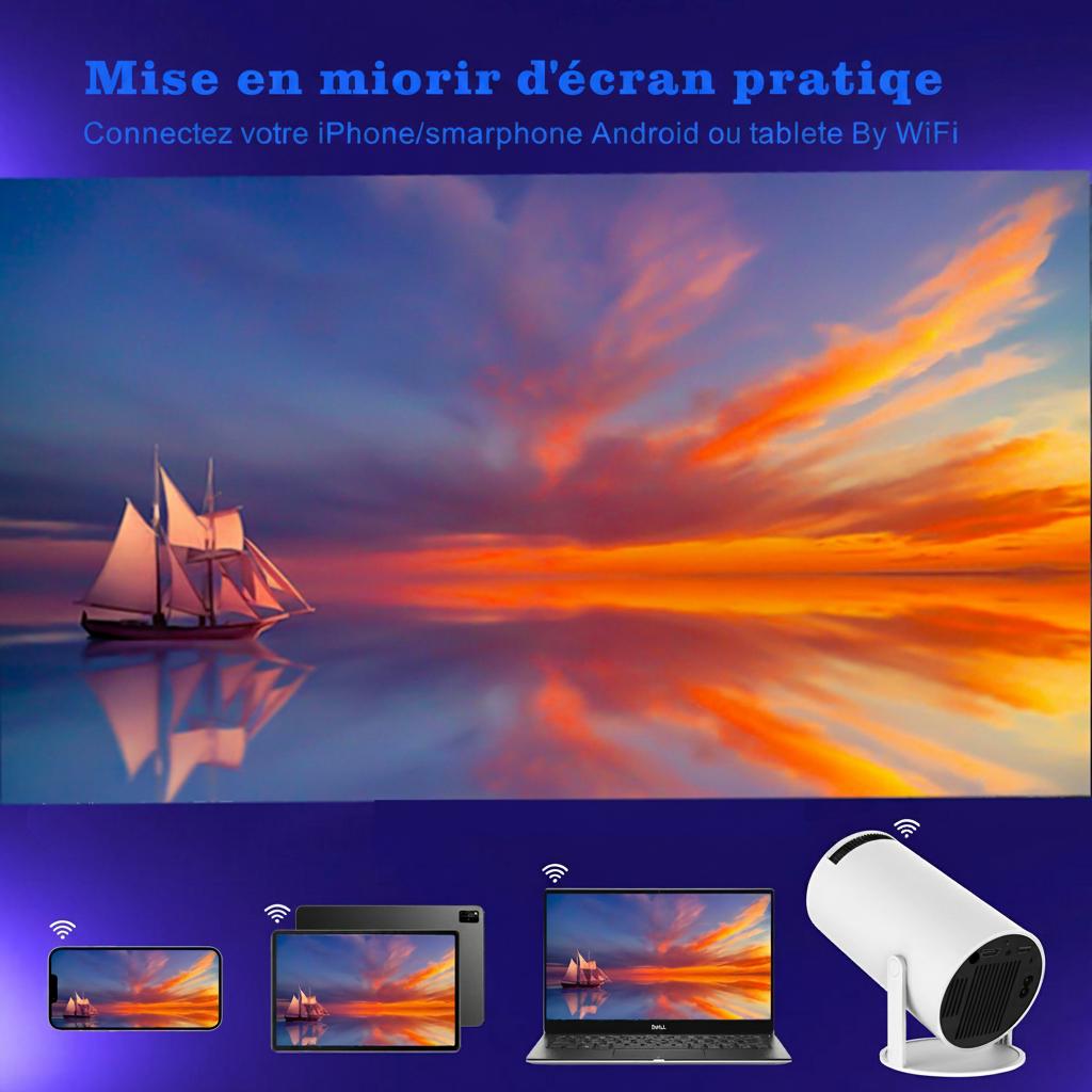 Projecteur intelligent portable compatible Android 11, Wi-Fi, 720p - Modèle n° HY300, partage d'écran