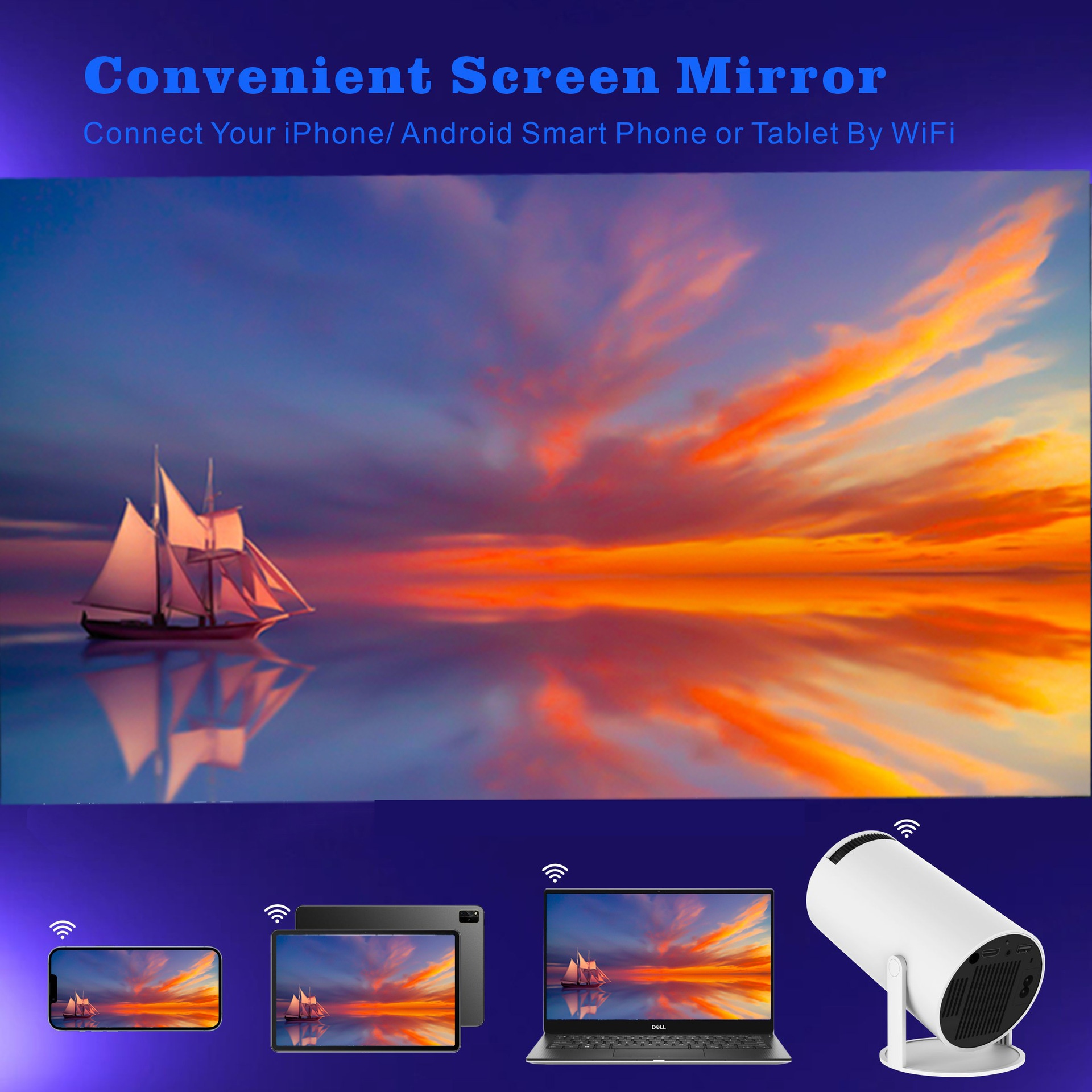 Portable Smart Projector Support Android 11 Wi-Fi , 720P - Model#HY300 Sharing Screen