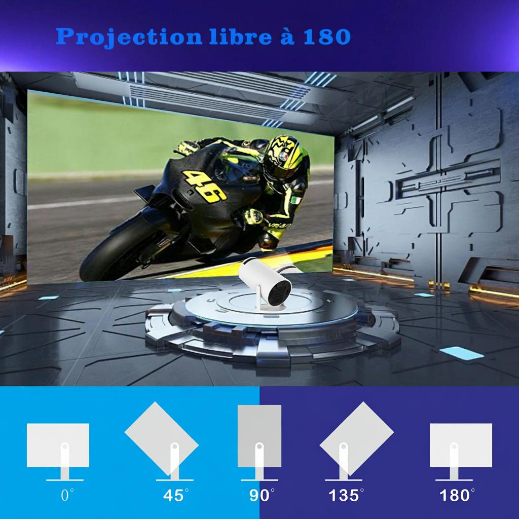 Projecteur intelligent portable 4K compatible Android 11 Wi-Fi 6, résolution 1280 x 720p, écran de 130 pouces - Modèle n° HY300