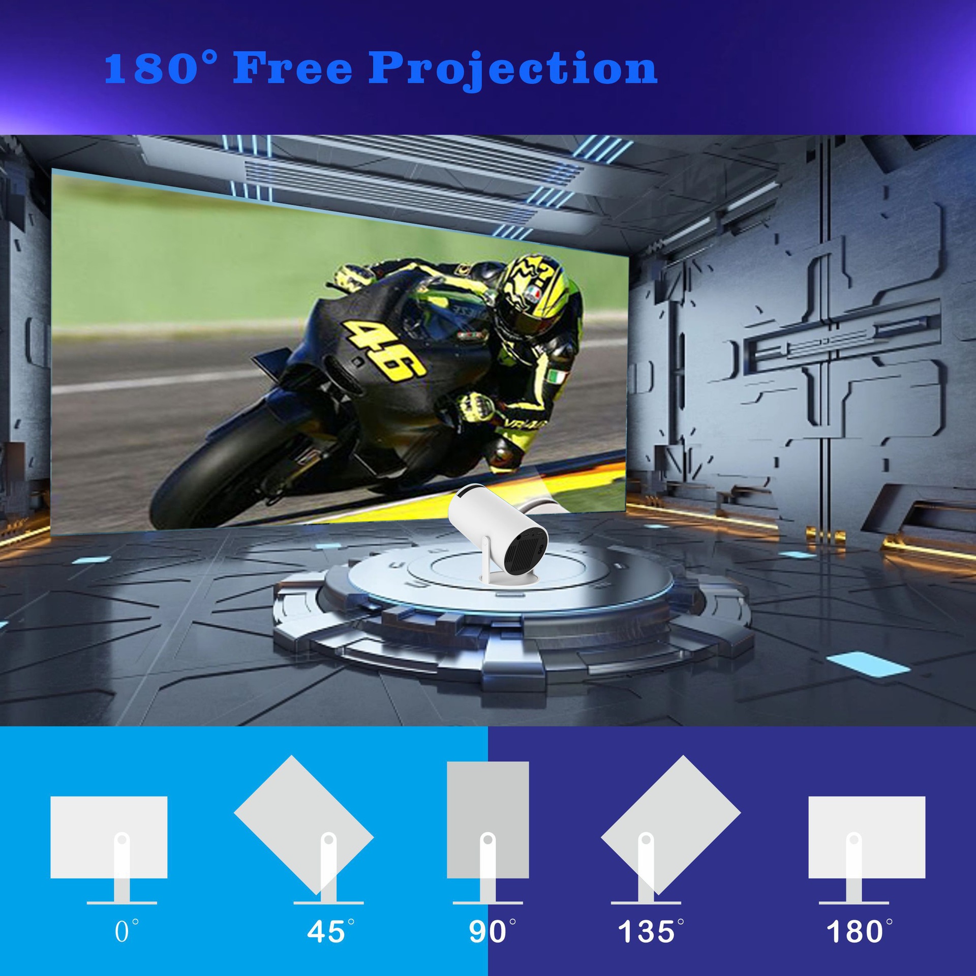 Portable Smart Projector 4K Support Android 11 Wi-Fi 6, 1280 x 720P Support , 130" screen display - Model#HY300