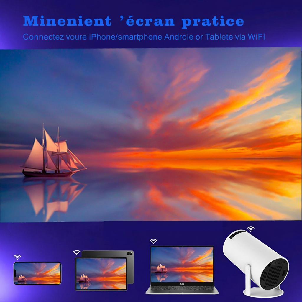 Projecteur intelligent portable 4K compatible Android 11 Wi-Fi 6, résolution 1280 x 720p, écran de 130 pouces - Modèle n° HY300