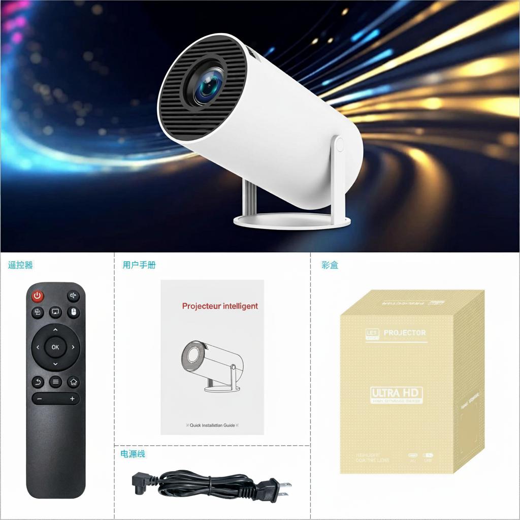 Projecteur intelligent portable 4K compatible Android 11 Wi-Fi 6, résolution 1280 x 720p, écran de 130 pouces - Modèle n° HY300